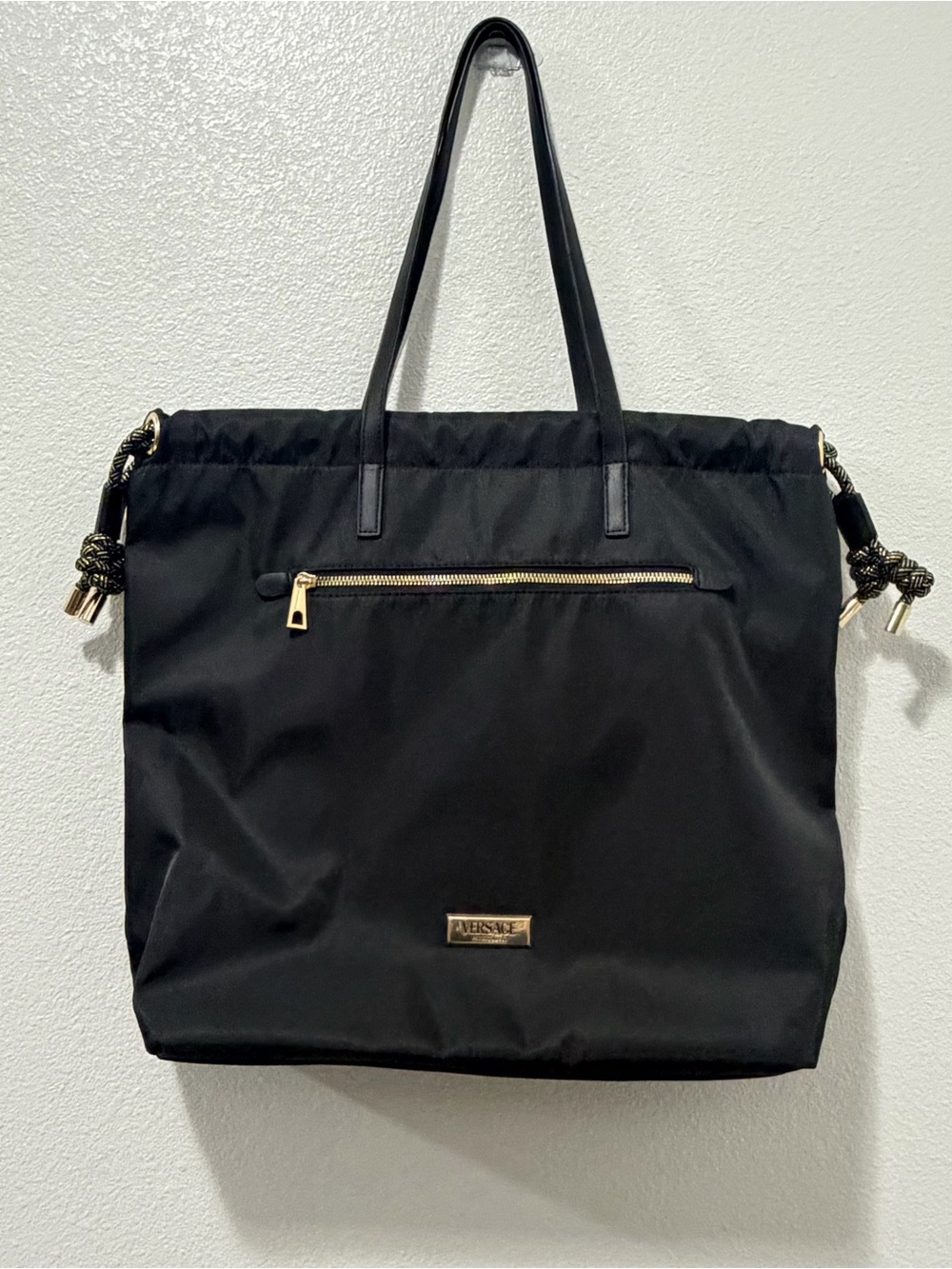 Versace Black Tote Bag with Gold Accents - Synch Closure
